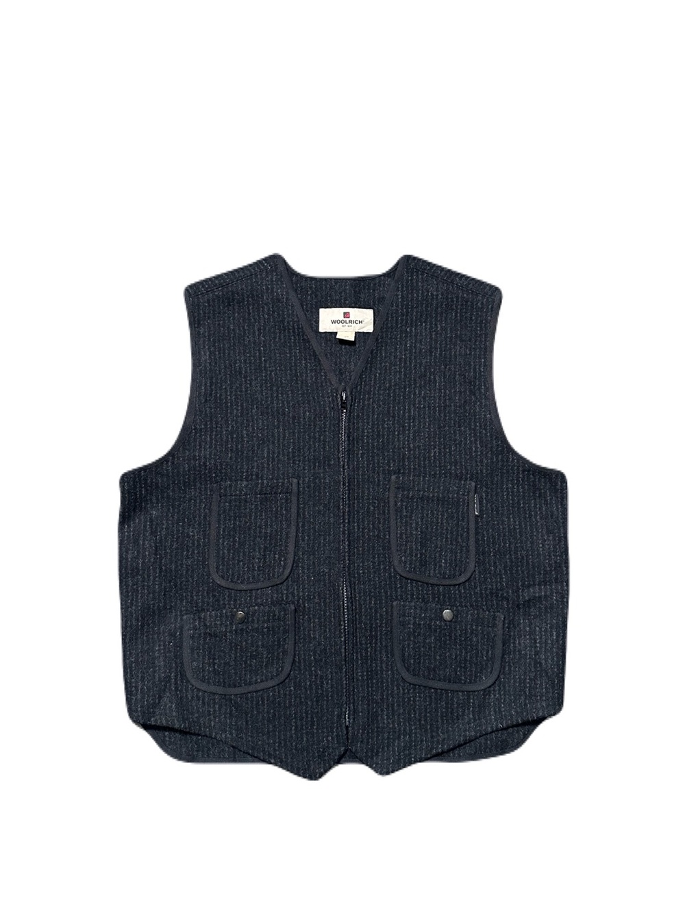 Vintage Woolrich Wool Utility Vest Mens Large Black Gray Pinstripe Browns Beach